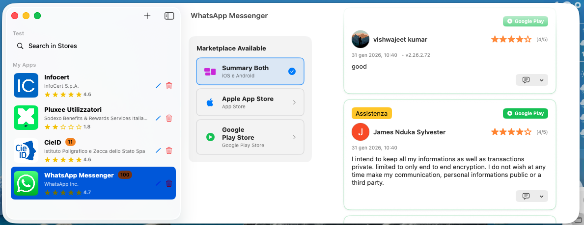 App Manager - Schermata recensioni